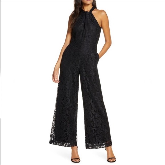 julia jordan Pants - Julia Jordan Wide Leg Lace Halter Jumpsuit In Black size 2